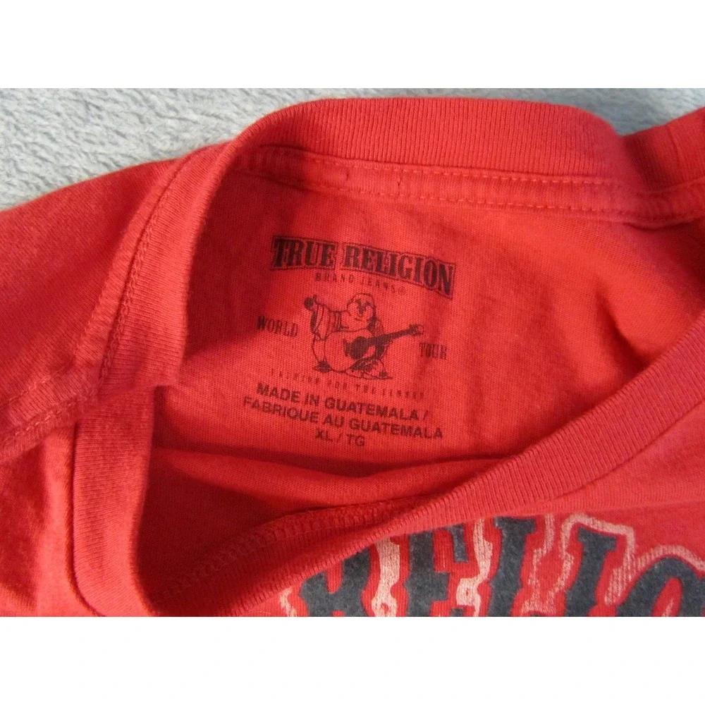 True Religion Mens Red Graphic Buddha Guitar World Tour T-Shirt XL